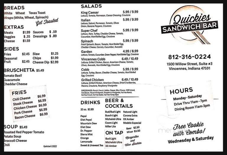 Quickies - Vincennes, IN menu_pic