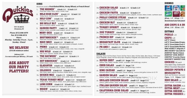 Quickies - Vincennes, IN menu_pic