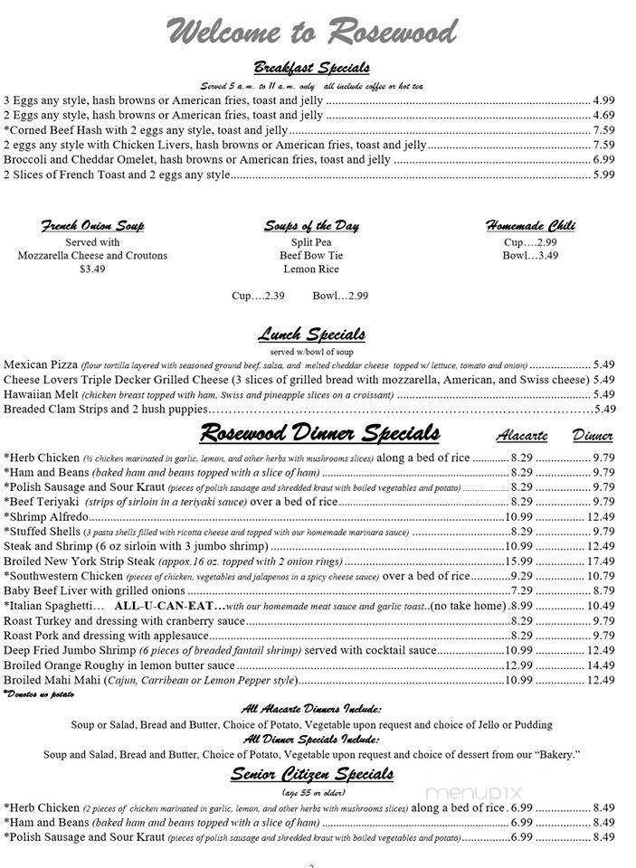 Rosewood Family Restaurant - Valparaiso, IN menu_pic