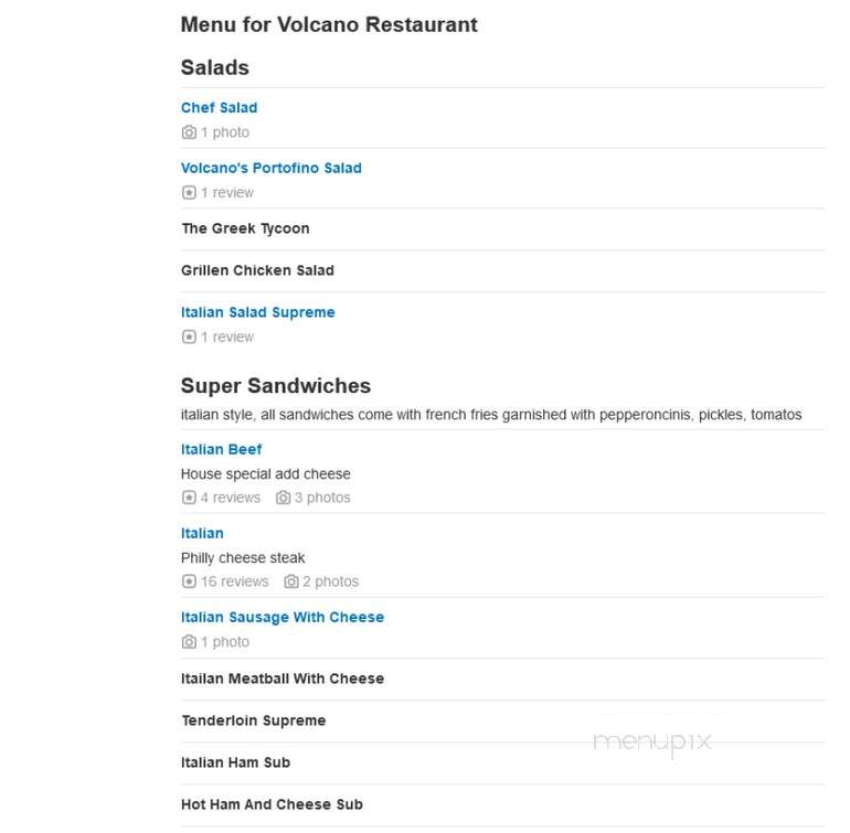 Volcano Restaurant - South Bend, IN menu_pic