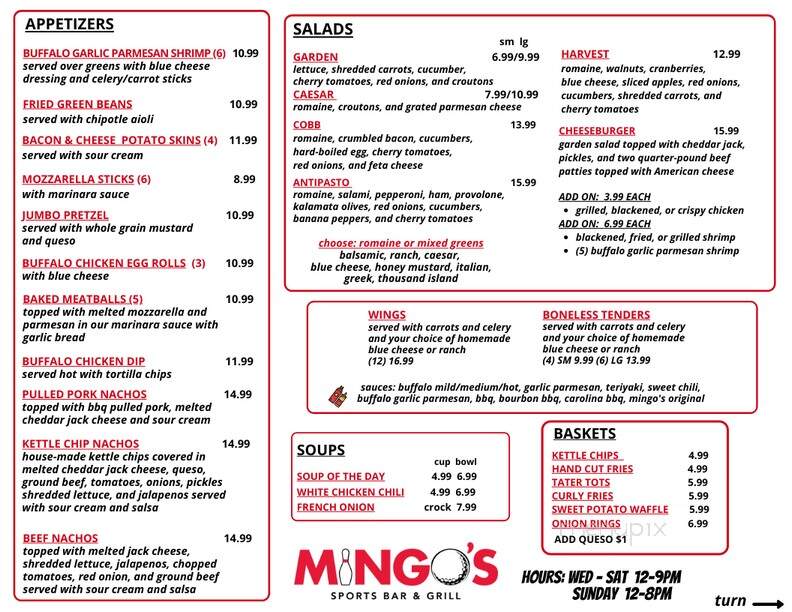 Mingo's Sports Bar And Gril - North Adams, MA menu_pic