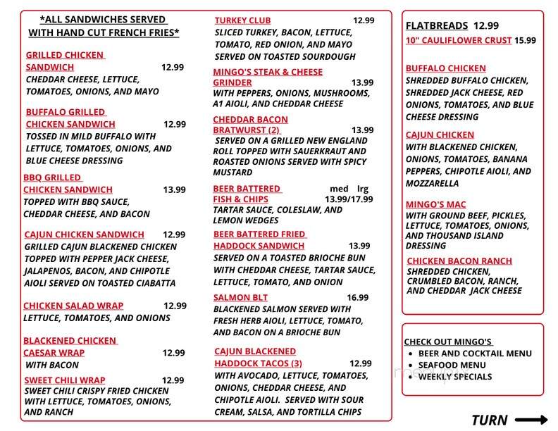 Mingo's Sports Bar And Gril - North Adams, MA menu_pic
