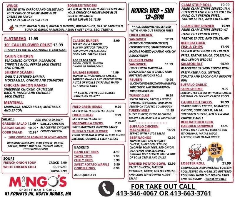 Mingo's Sports Bar And Gril - North Adams, MA menu_pic