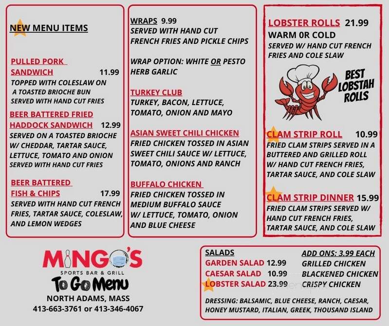 Mingo's Sports Bar And Gril - North Adams, MA menu_pic