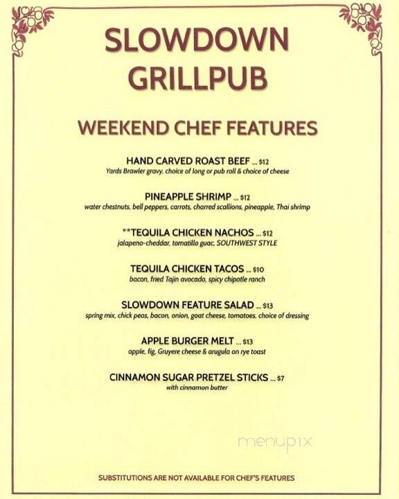 Slowdown Grillpub - Aston, PA menu_pic