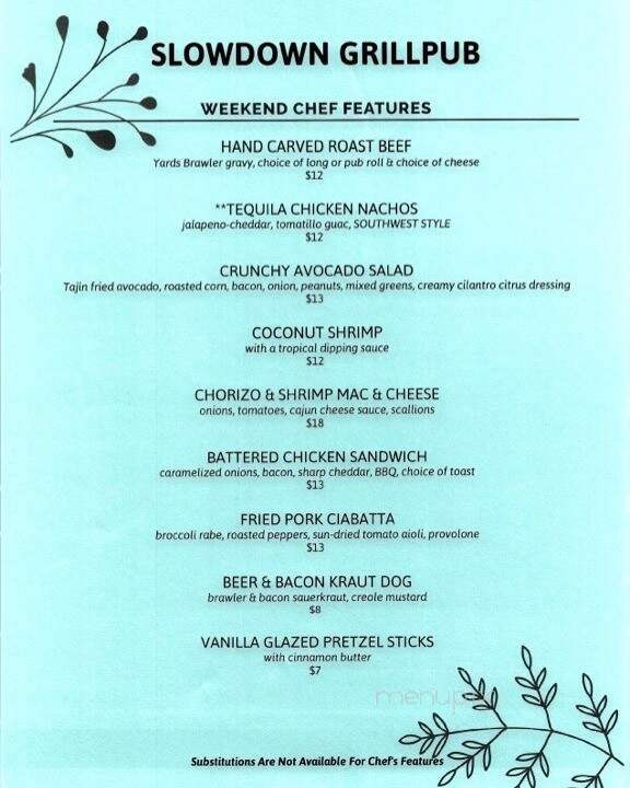 Slowdown Grillpub - Aston, PA menu_pic
