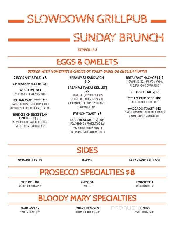 Slowdown Grillpub - Aston, PA menu_pic