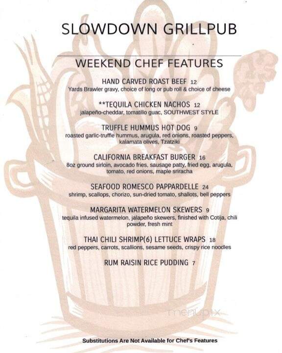 Slowdown Grillpub - Aston, PA menu_pic