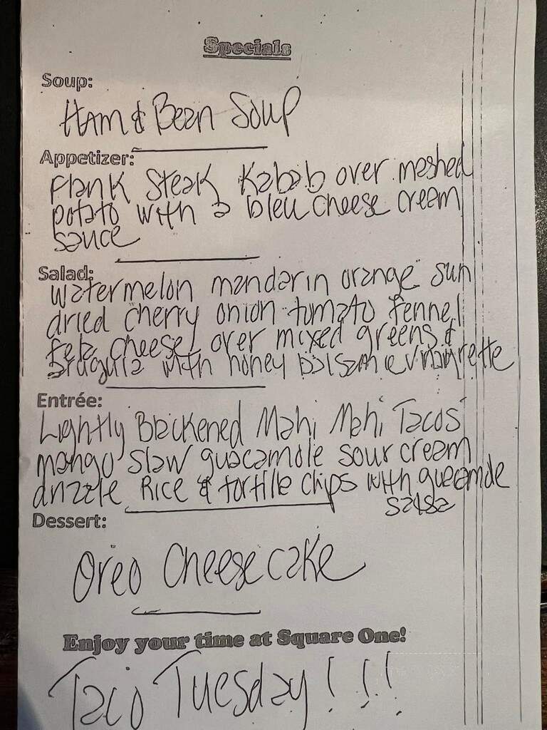 Square One Pub - New Hope, PA menu_pic