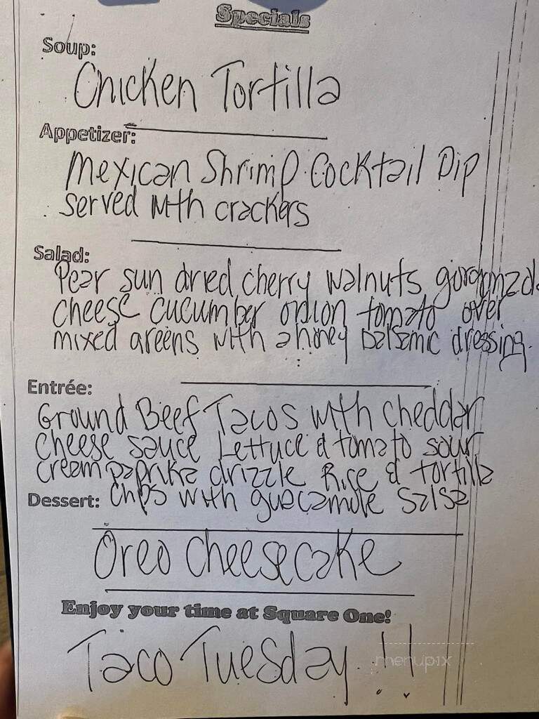 Square One Pub - New Hope, PA menu_pic