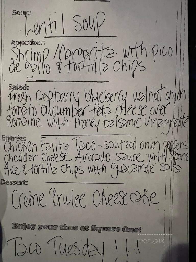 Square One Pub - New Hope, PA menu_pic