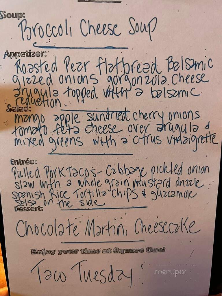 Square One Pub - New Hope, PA menu_pic