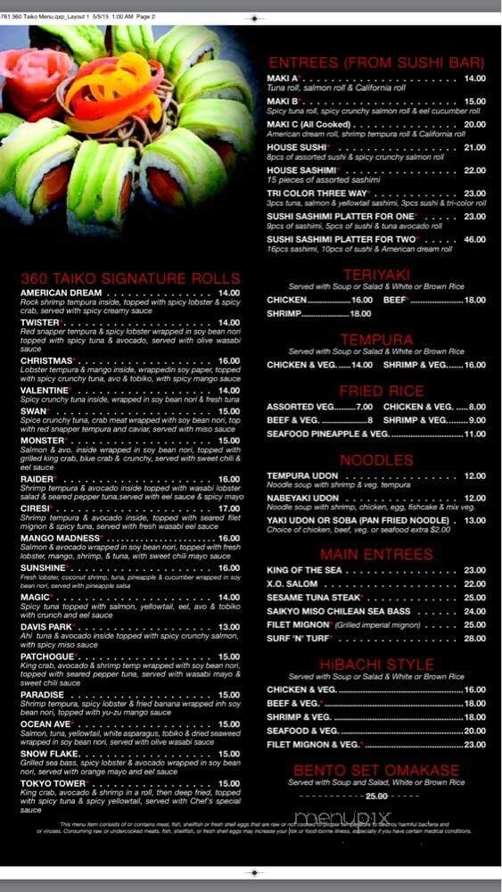 360 Taiko Sushi & Lounge - Patchogue, NY menu_pic