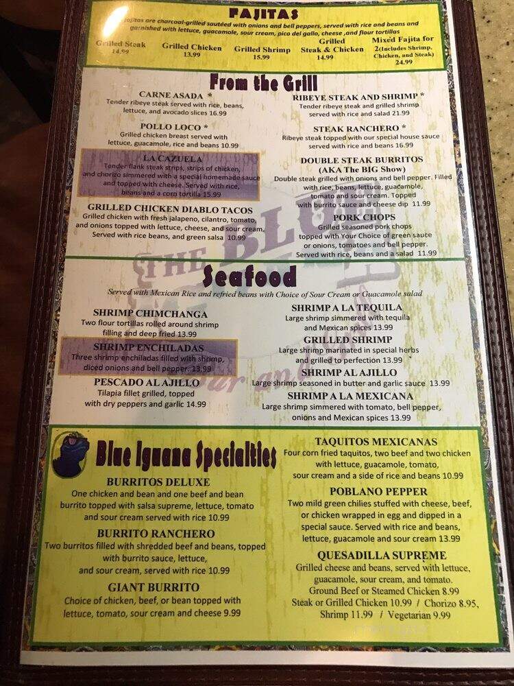 The Blue Iguana Bar And Grill - Columbus, GA menu_pic