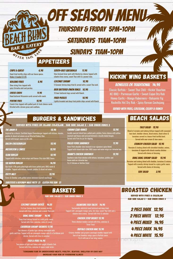 Beach Bums Bar & Eatery - Battle Lake, MN menu_pic