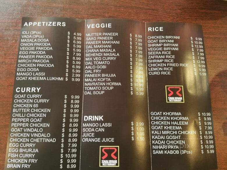 Shalimar Restaurant - Gurnee, IL menu_pic