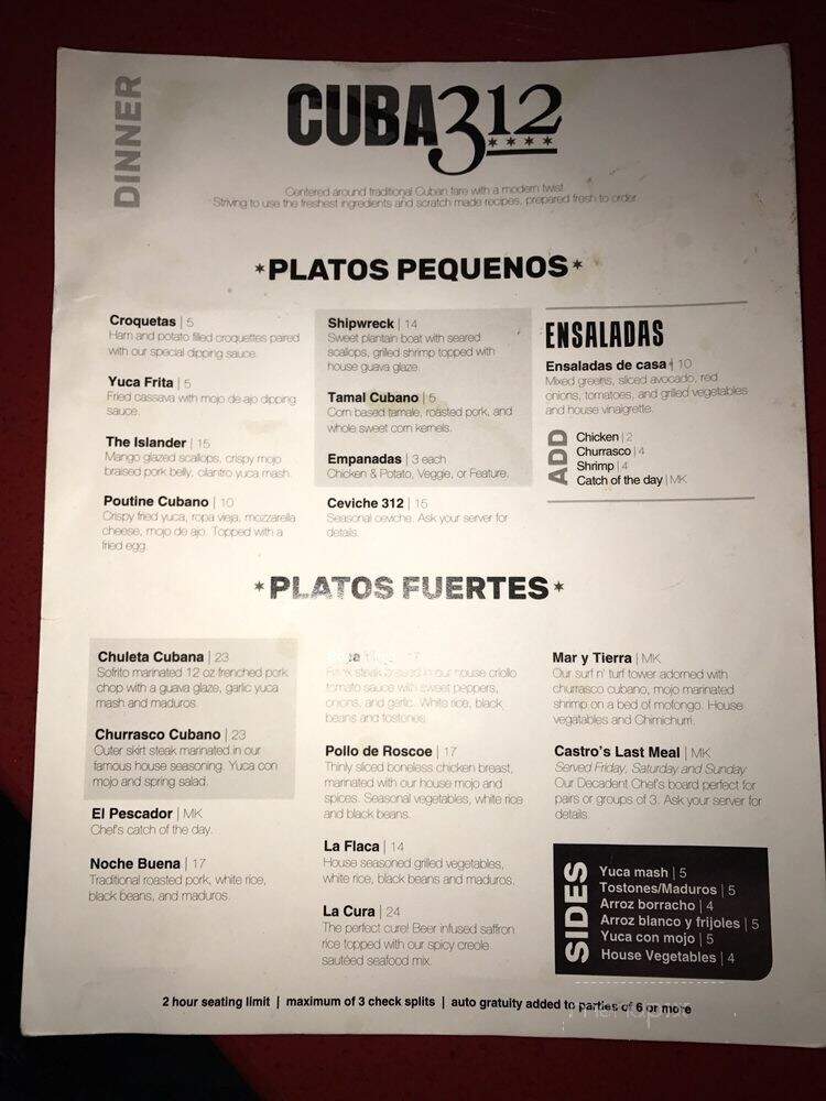 Cuba 312 - Chicago, IL menu_pic