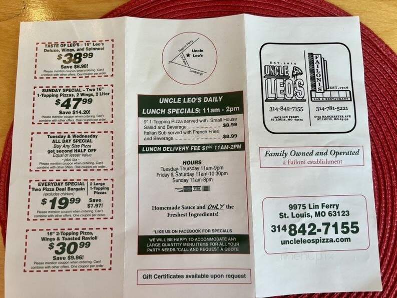Uncle Leo's Pizza - Saint Louis, MO menu_pic