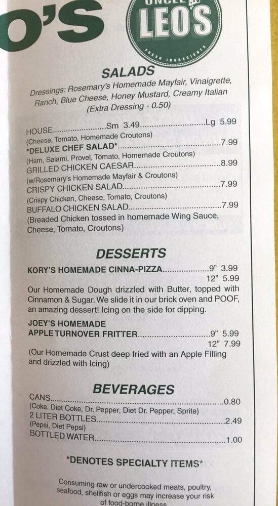 Uncle Leo's Pizza - Saint Louis, MO menu_pic