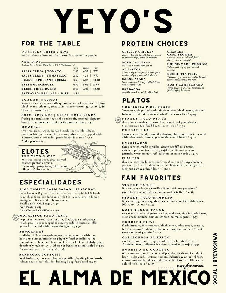 Yeyo's Mexican Grill - Bentonville, AR menu_pic