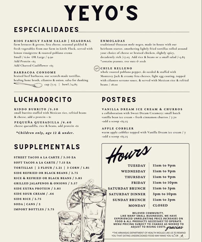 Yeyo's Mexican Grill - Bentonville, AR menu_pic