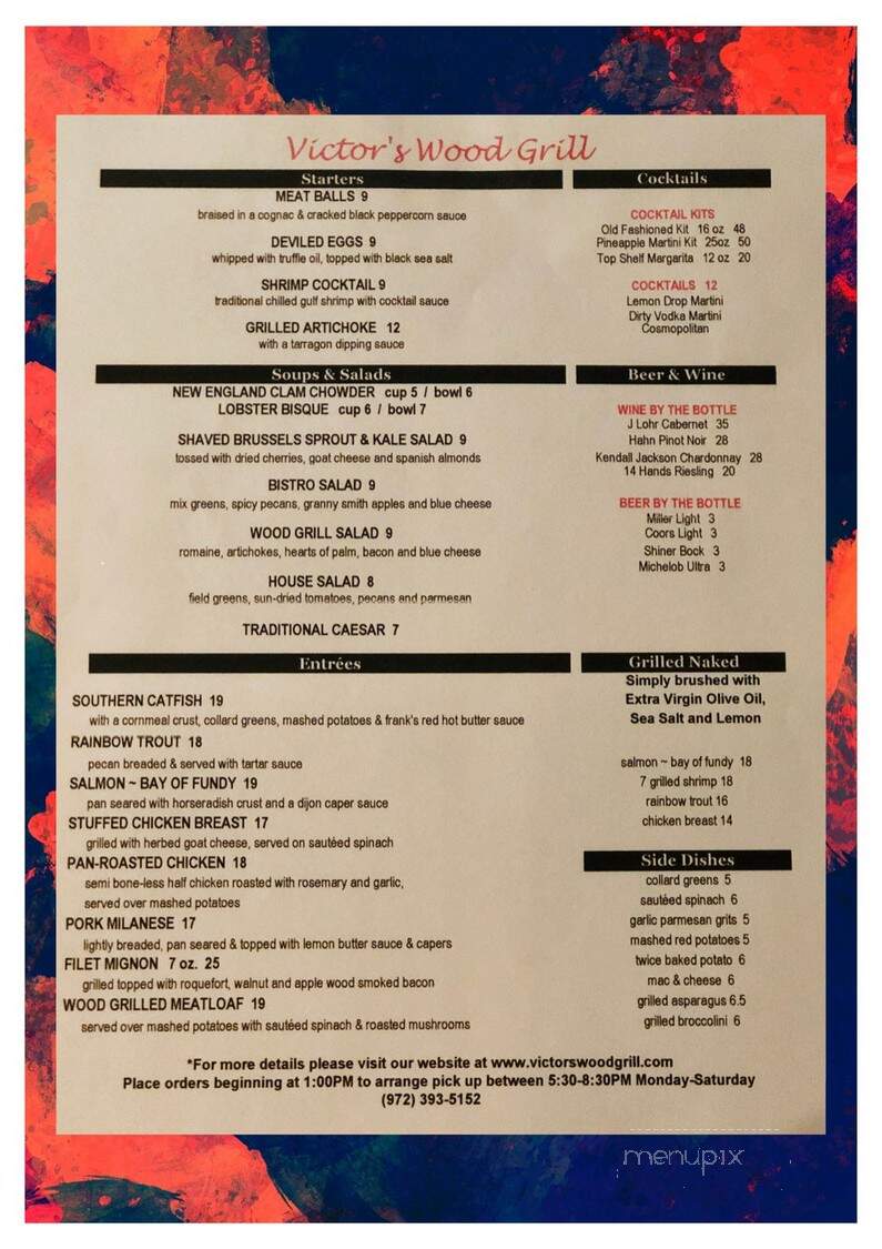 Victor's Wood Grill - Coppell, TX menu_pic