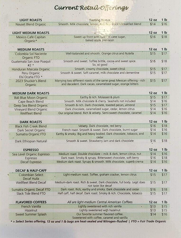 Beanstock Coffee Roasters - Eastham, MA menu_pic