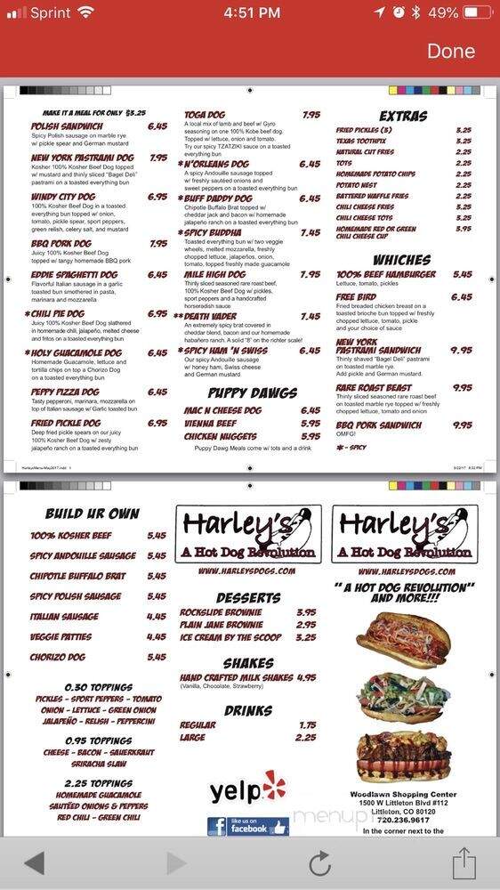 Harley's: A Hot Dog Revolution - Littleton, CO menu_pic