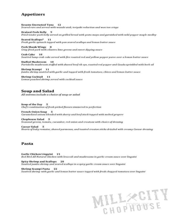 Mill City Chophouse and Bar - Black Hawk, CO menu_pic