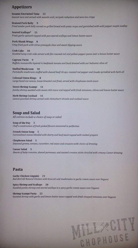 Mill City Chophouse and Bar - Black Hawk, CO menu_pic