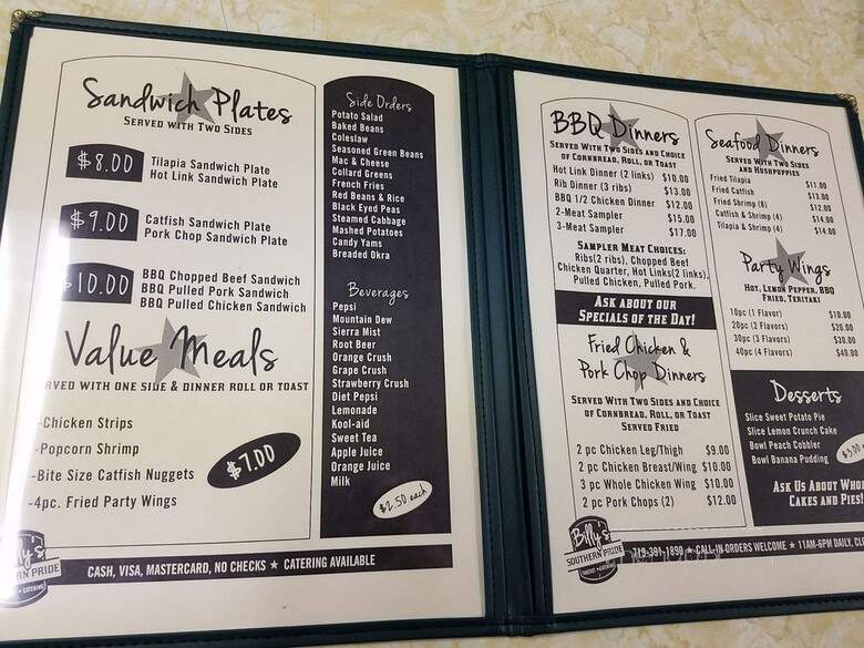 Billy's Southern Pride - Colorado Springs, CO menu_pic