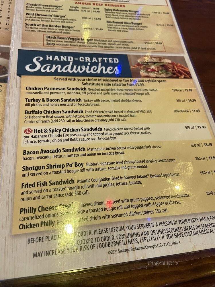 Bubba's 33 - Colorado Springs, CO menu_pic