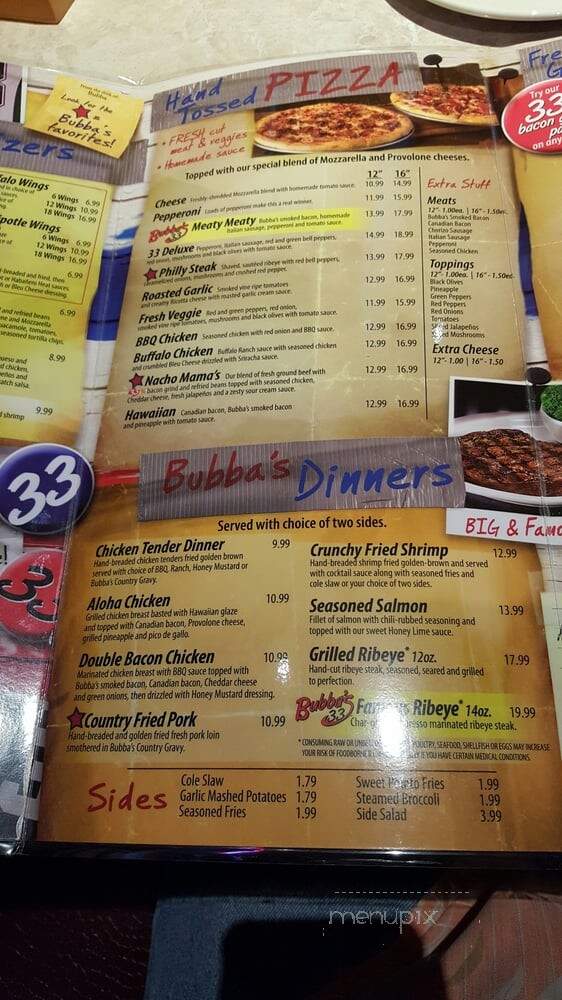 Bubba's 33 - Colorado Springs, CO menu_pic