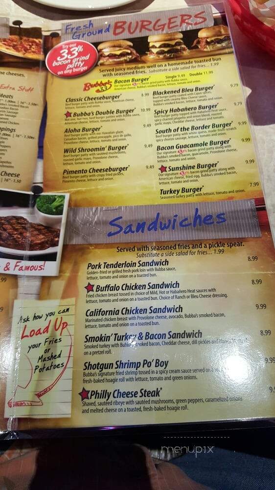 Bubba's 33 - Colorado Springs, CO menu_pic