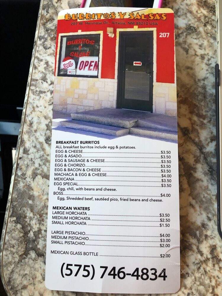 Burritos Y Salsas - Artesia, NM menu_pic