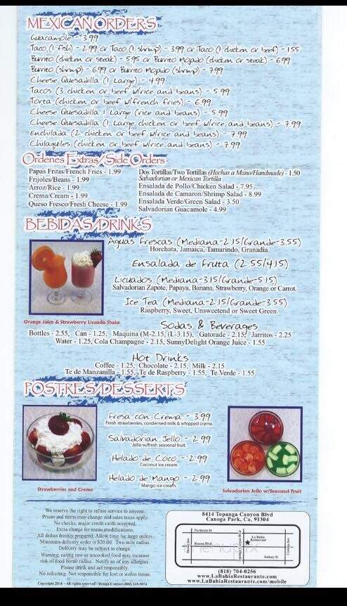 La Bahia Salvadorian Cuisine - Canoga Park, CA menu_pic
