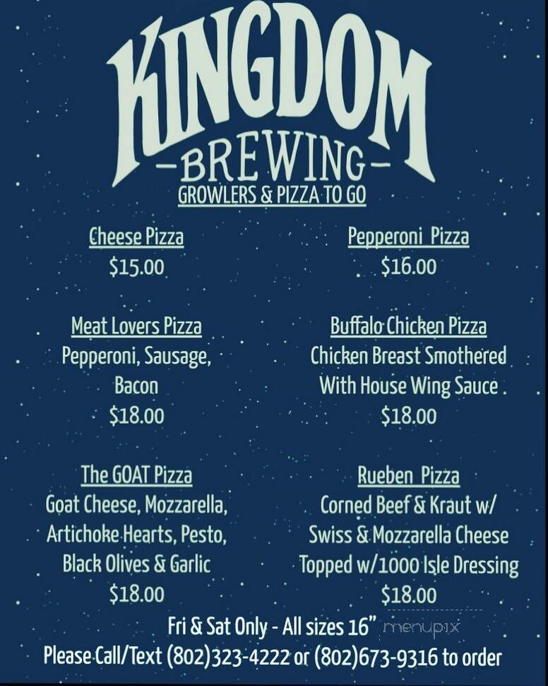 Kingdom Brewing - Newport Center, VT menu_pic