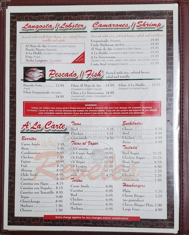 Casa Reveles - Ramona, CA menu_pic