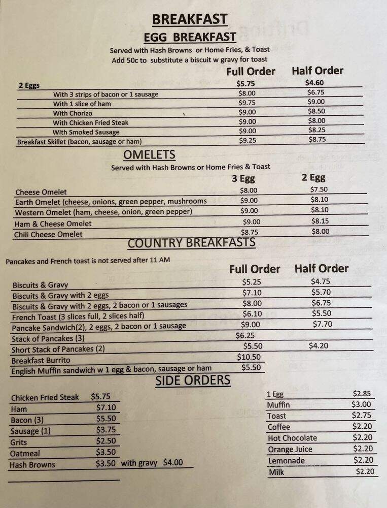 Drifting Sands Cafe - Newberry Springs, CA menu_pic