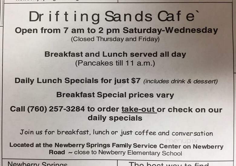 Drifting Sands Cafe - Newberry Springs, CA menu_pic