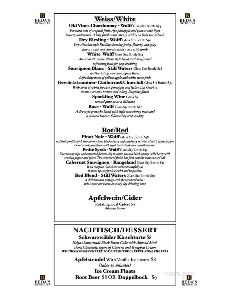 Beda's Biergarten - San Luis Obispo, CA menu_pic