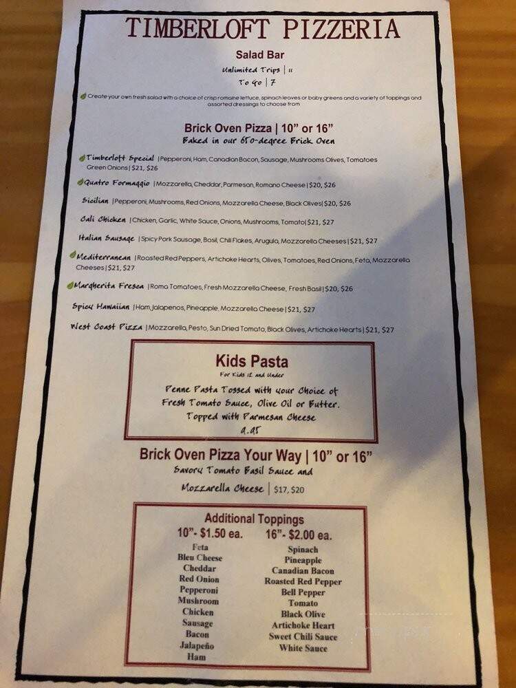 Timberloft Pizzeria - Fish Camp, CA menu_pic