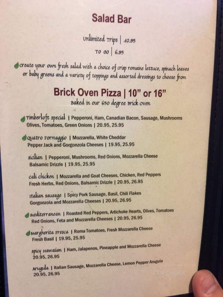 Timberloft Pizzeria - Fish Camp, CA menu_pic