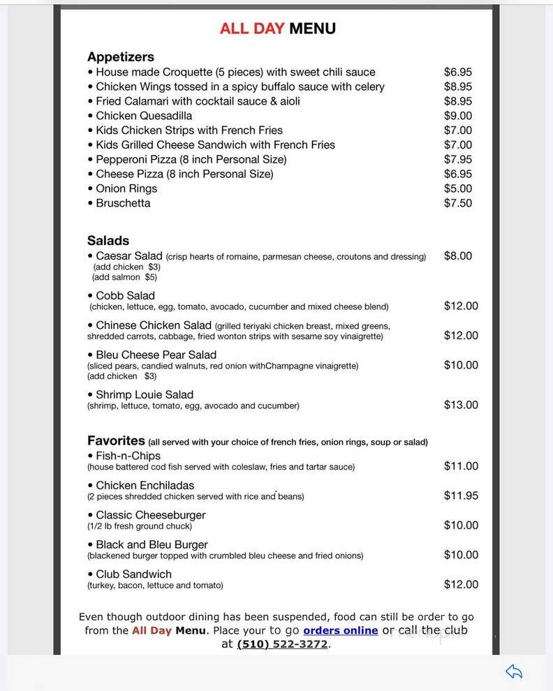 Encinal Yacht Club Dining Room - Alameda, CA menu_pic