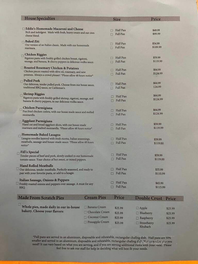 Eddie's Restaurant - Sylvan Beach, NY menu_pic