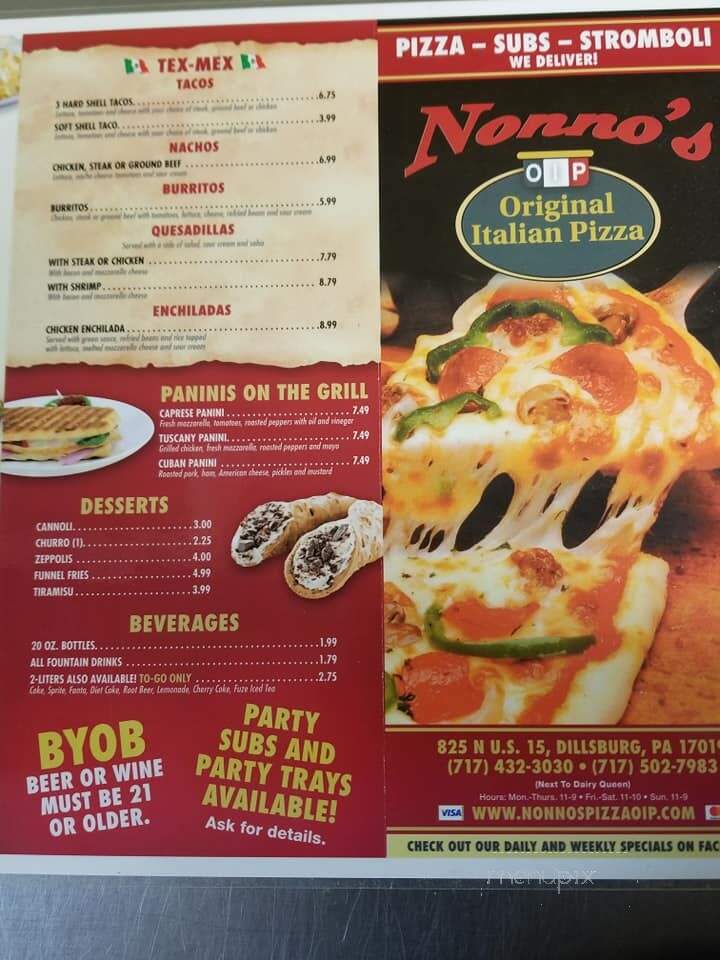 Nonno's Original Pizza - Dillsburg, PA menu_pic