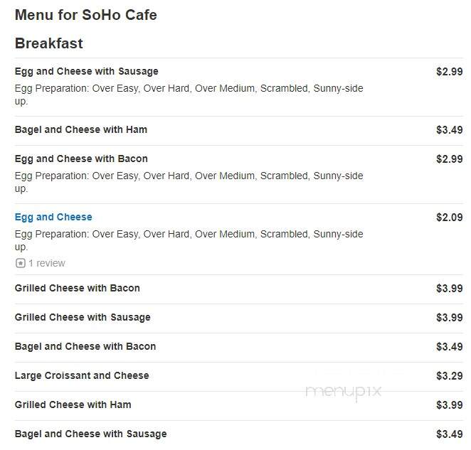 SoHo Cafe - Arlington, VA menu_pic