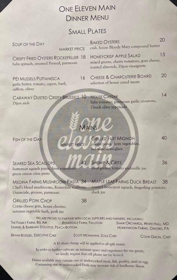 One Eleven Main - Bel Air, MD menu_pic