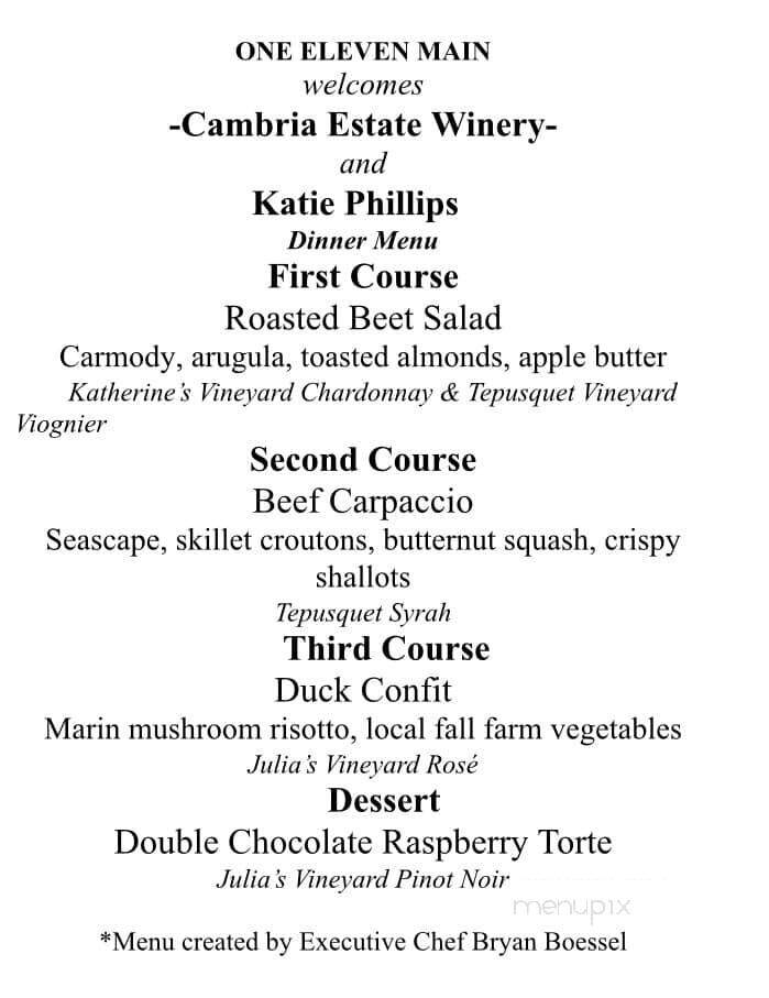 One Eleven Main - Bel Air, MD menu_pic