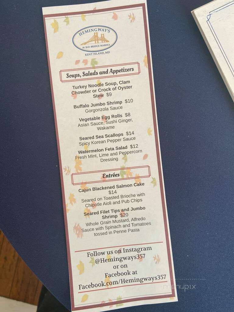 Hemingway's - Stevensville, MD menu_pic
